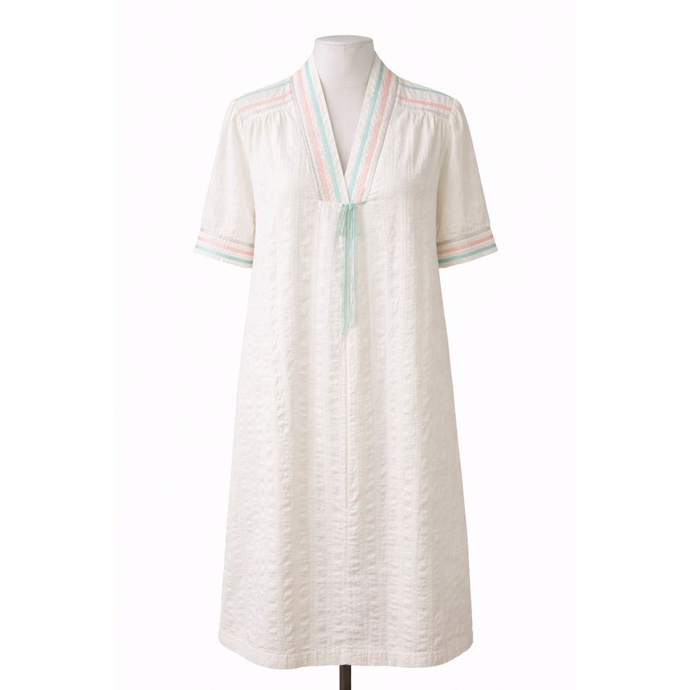 Vintage Apostrophe Textured Seersucker Caftan Pastel Trim XL